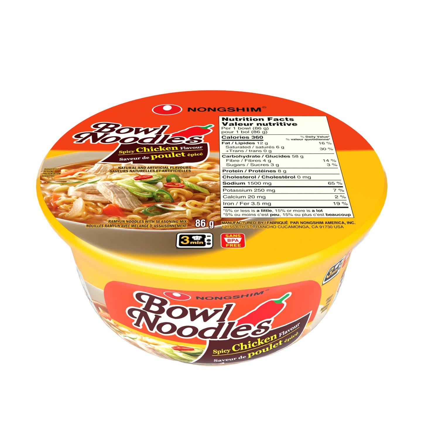 Nongshim Bowl Noodles Soup Spicy Chicken Flavour 85g