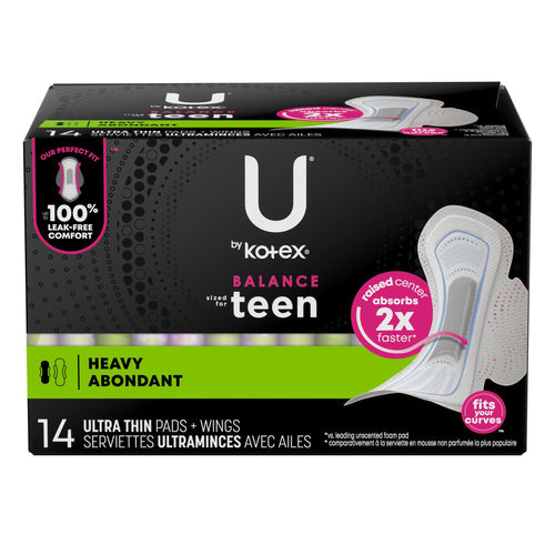 U by Kotex teen Heavy 14 ultra Thin Pads + Wings