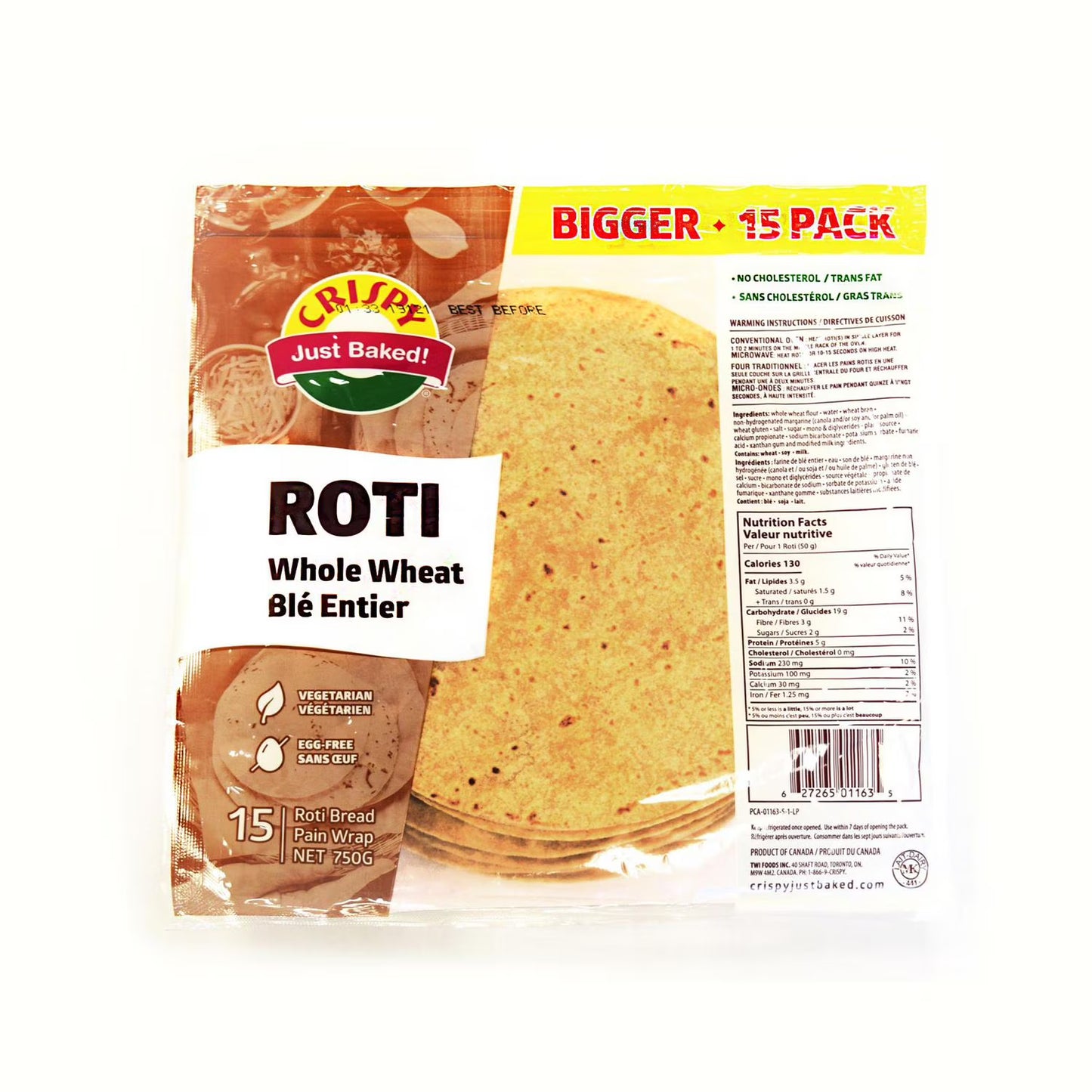 Crispy Whole Wheat Roti 15pk 750g