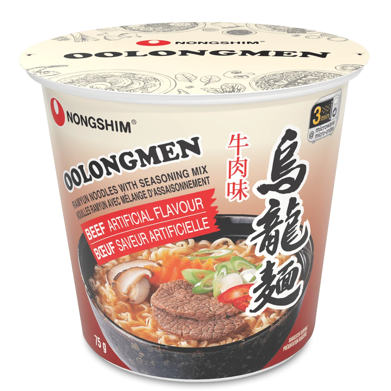 Nongshim Oolongmen Beef Flavour Cup Noodles 75g