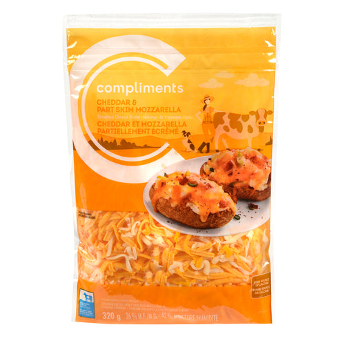 Compliments Cheddar & Partly Skim Pizza Mozzarella Shredded Cheese 320g