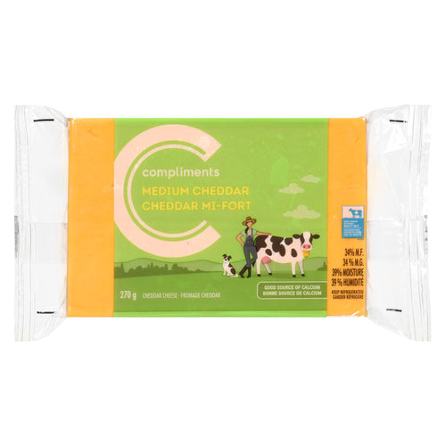 Compliments Medium Cheddar Cheese Bar 270g