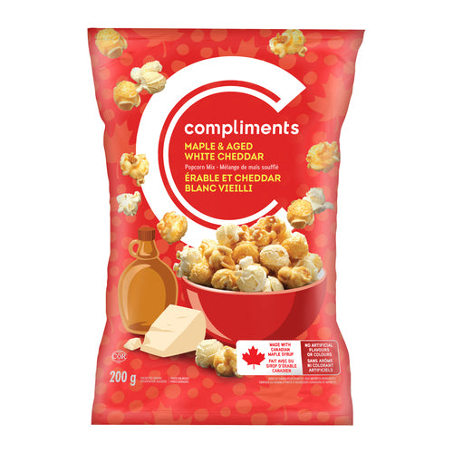 Compliments Maple & Aged White Cheddar Popcorn 200g
